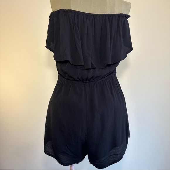 Ruffle Off Shoulder Black Romper - Picture 2 of 7